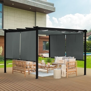 Aoodor Outdoor Pergola with Retractable Canopy, Aluminum Frame- Gray ...