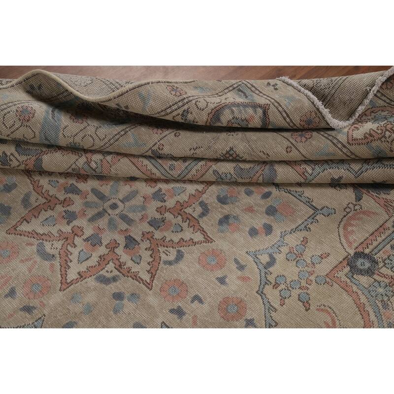 Tabriz Persian Area Rug Handmade Traditional Beige Floral Wool Carpet - 8'0"x 10'11"