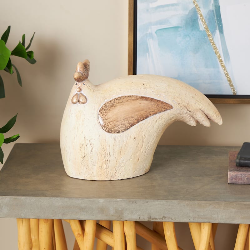 Magnesium Oxide Rooster Sitting Garden Sculpture with Brown Accents - Cream - Roche River Decor