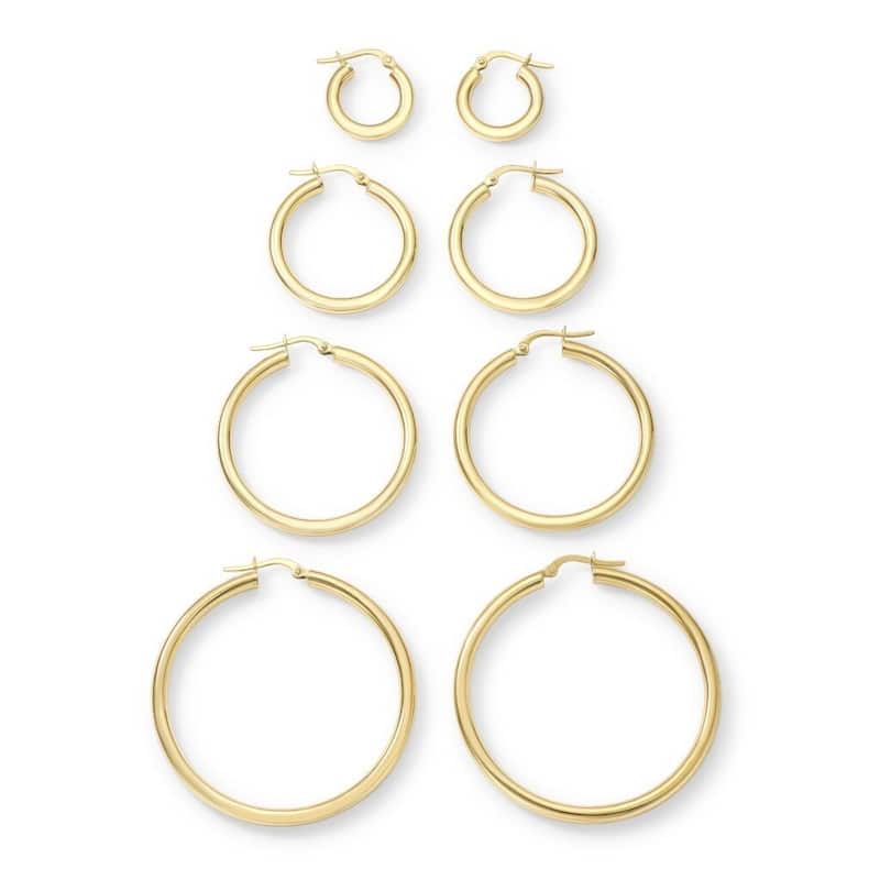 Clover 14k Yellow Gold Classic High-Polish Round Hoop Earrings 4mm