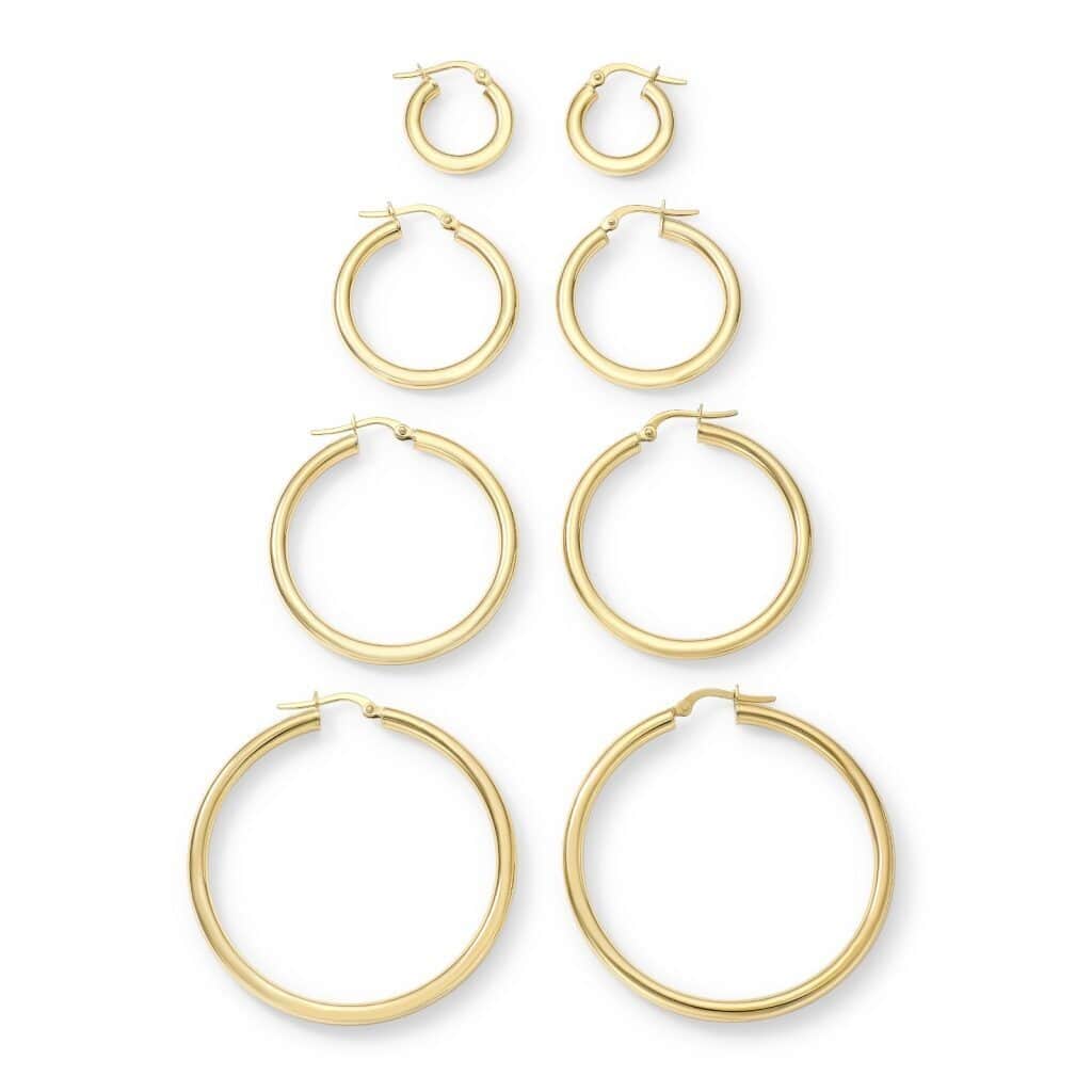 Clover 14k Yellow Gold Classic High-Polish Round Hoop Earrings 4mm