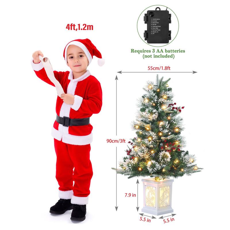 8 Mode Mini Prelit Premium Snow Flocked Artificial Christmas Tree - 3FT