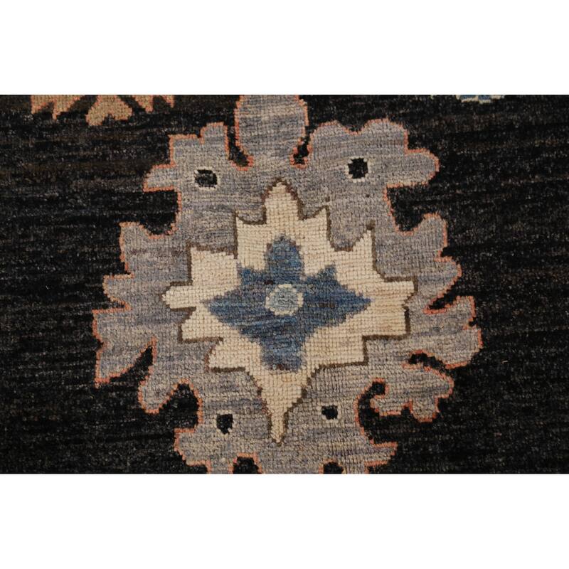 Hand Knotted Oriental 100% Wool Carpet Transitional All-Over Black Oushak Area Rug - 12' 5'' X 9' 0''