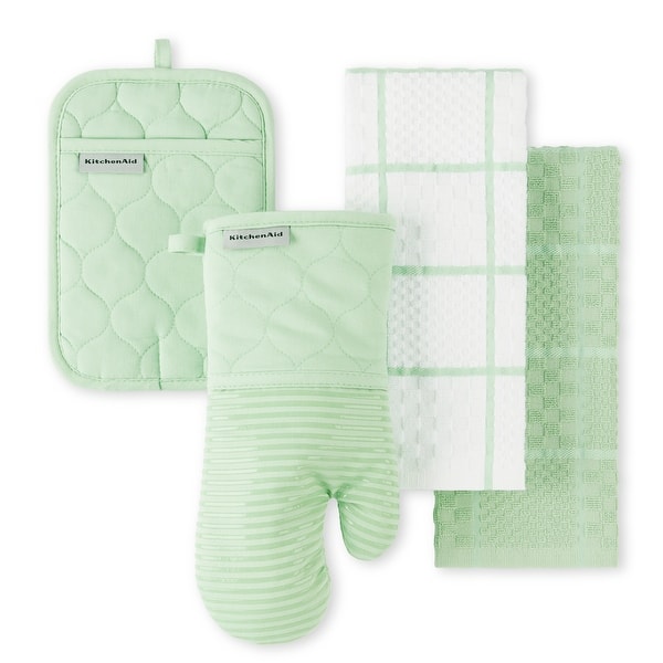 KitchenAid Onion Quilt Kitchen Towel, Oven Mitt & Potholder Set 4-Pack - Pistachio