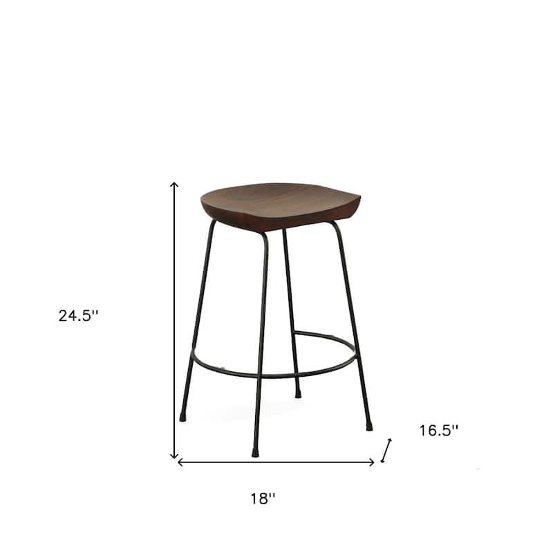 HomeRoots Set of Two 25" Chestnut And Black Steel Backless Counter Height Bar Chairs