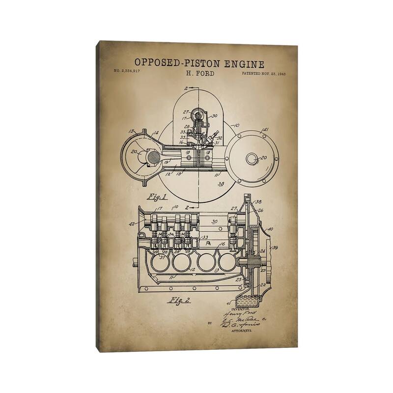 iCanvas "Opposed-Piston Engine" by PatentPrintStore Canvas Print