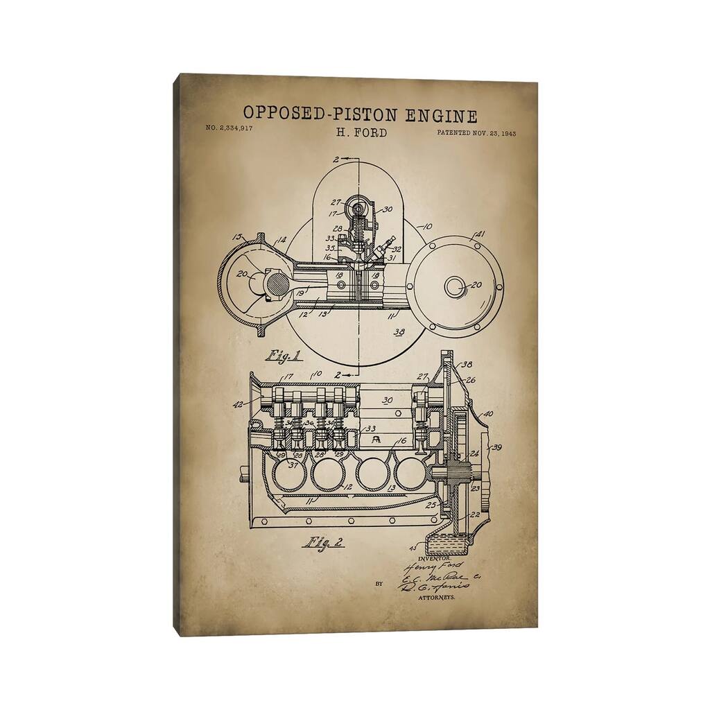 iCanvas "Opposed-Piston Engine" by PatentPrintStore Canvas Print
