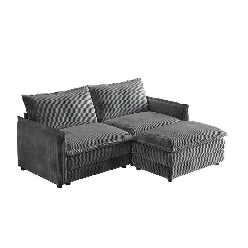 Deep Seating L-shaped Sectional Sofa with Chaise Lounge Modular Sofa Corduroy Upholstered Loveseat with Ottoman and Pillows