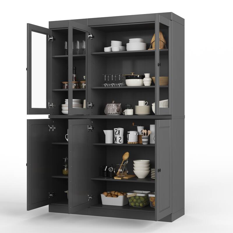 Palace Imports 100% Solid Wood Pantry China Cabinet, Raised Panel & Clear Glass Doors, 48.5" Wide, 71.5" Tall - 48.5" x 71.5"