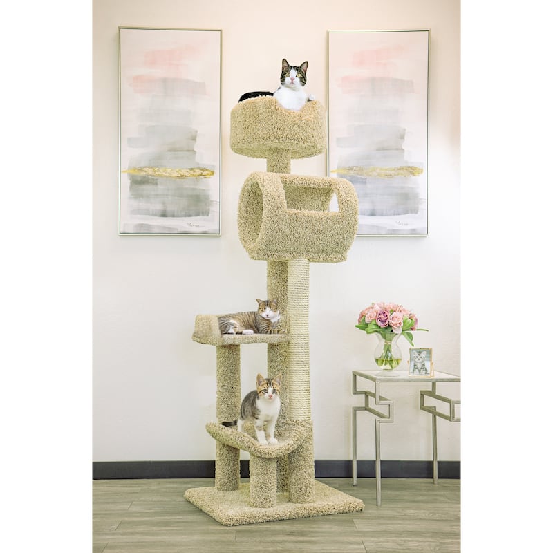 Multi-Level Climbing Cat Tower with Deep Beds and Sisal Rope Posts for Large Indoor Cats