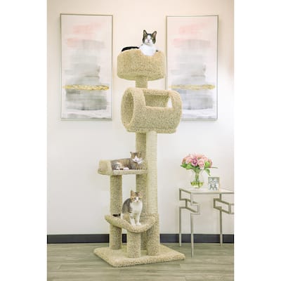 Multi-Level Climbing Cat Tower with Deep Beds and Sisal Rope Posts for Large Indoor Cats