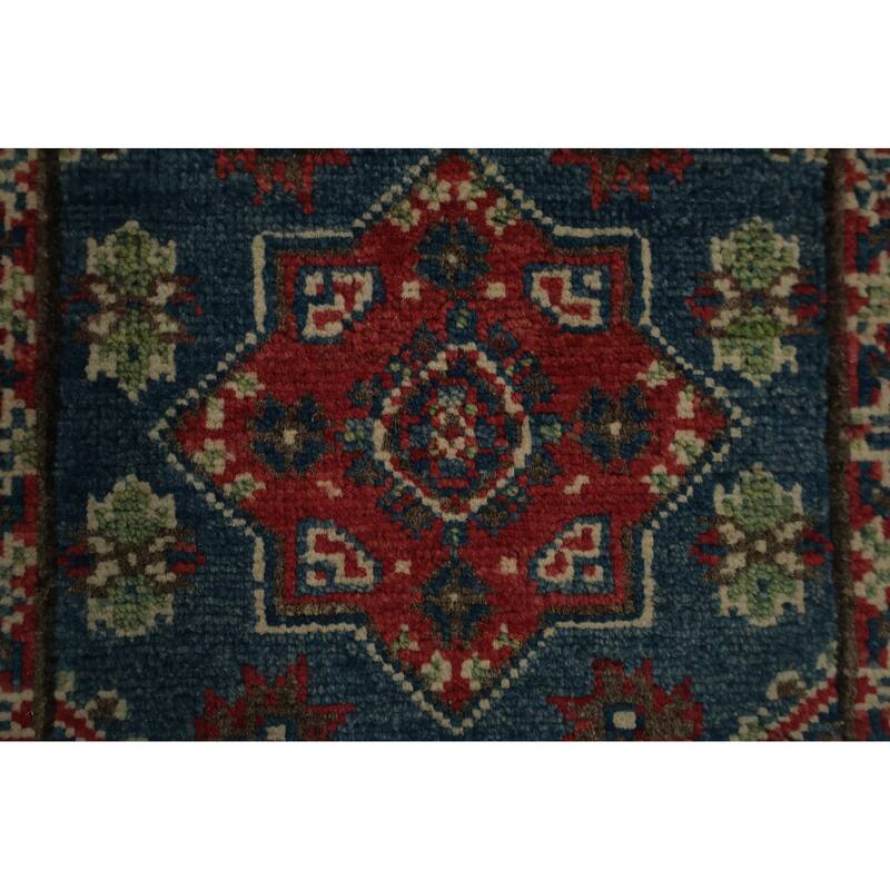 Hand Knotted Oriental 100% Wool Carpet Traditional Geometric Navy Blue & Blues Kazak Area Rug - 3' 0'' X 2' 0''