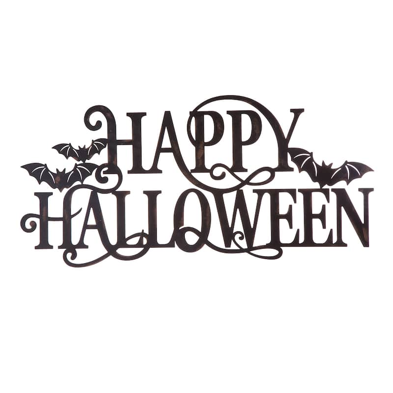 Glitzhome 24"L Metal Happy Halloween Trick Or Treat Word Sign Wall Art Decor - 24 x 12