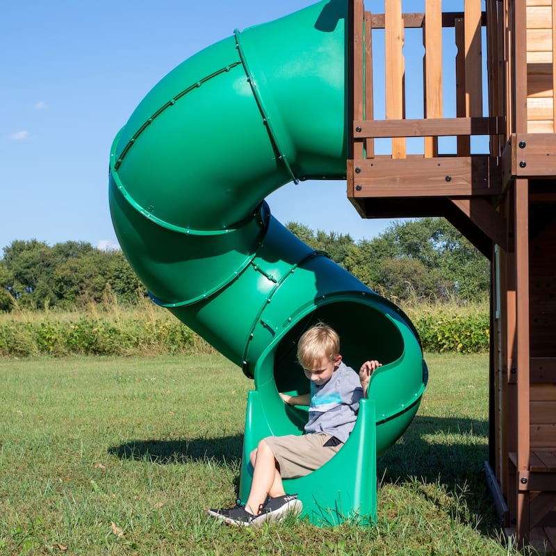 Backyard Discovery Cedar Cove Cedar Wood Swing Set, Slides, Clubhouse - 18'4" x 15'3"