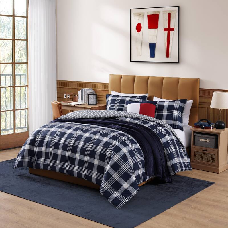 Tommy Hilfiger Huntingdon Plaid Reversible Blue Comforter Set