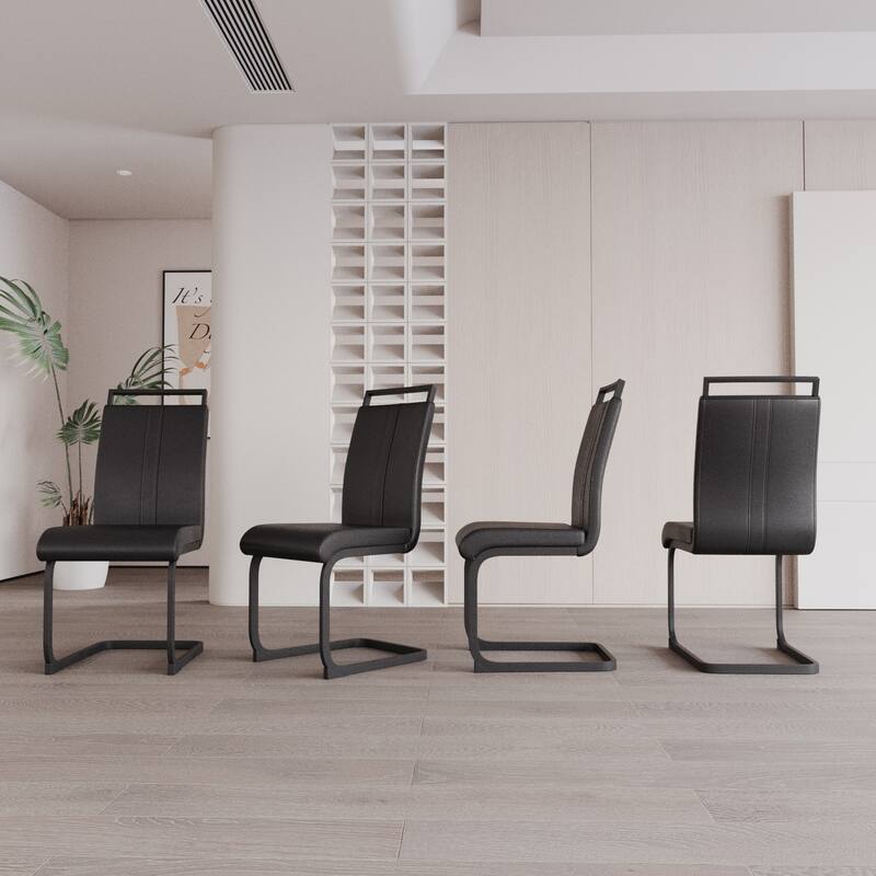 Modern Style Faux Leather High Back Dining Chairs Set of 4 with Black Metal Legs for Dining Room