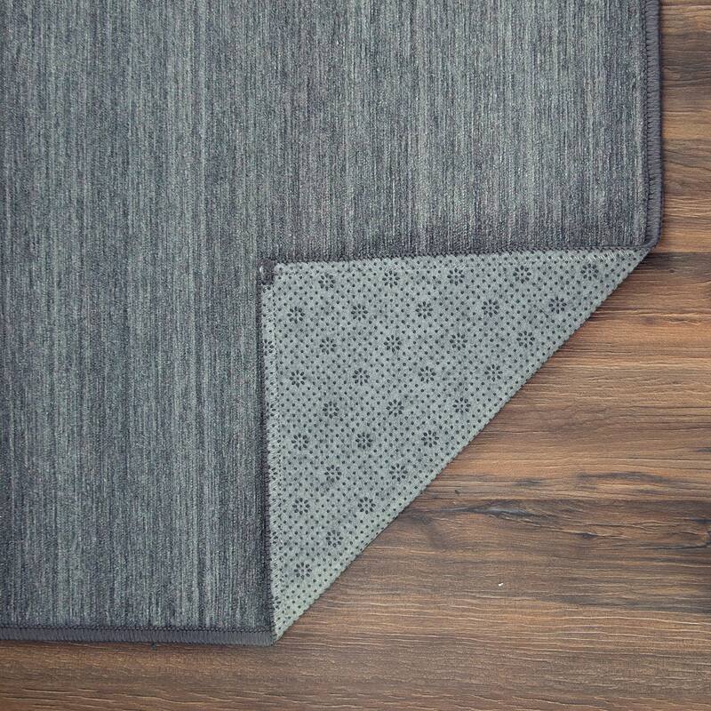 My Magic Carpet Machine Washable Solid Grey Area Rug