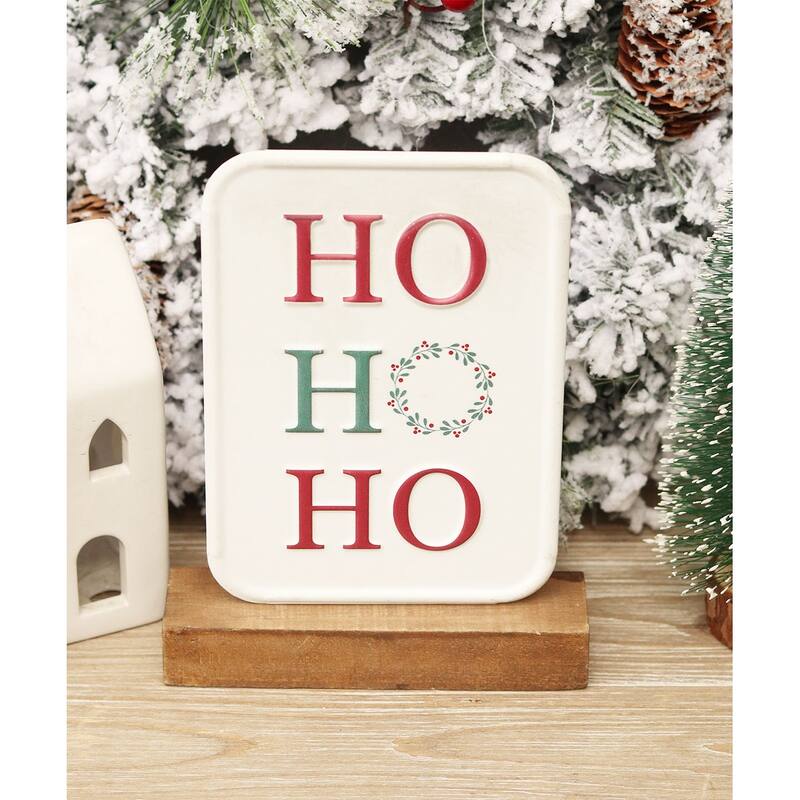 Wood and Metal Christmas Decor Tabletop Stands,Ho Ho Ho