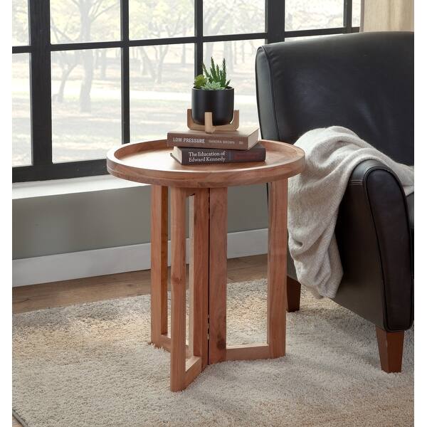 Naples Natural Acacia Solid Wood Round Tray Top End Table Bed Bath