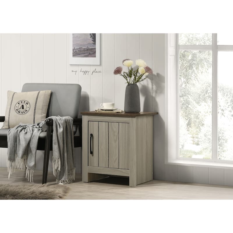 Anmytek Farmhouse Side Cabinet with Storage, Light Gray Oak Nightstand End Table Accent Cabinet - Grey