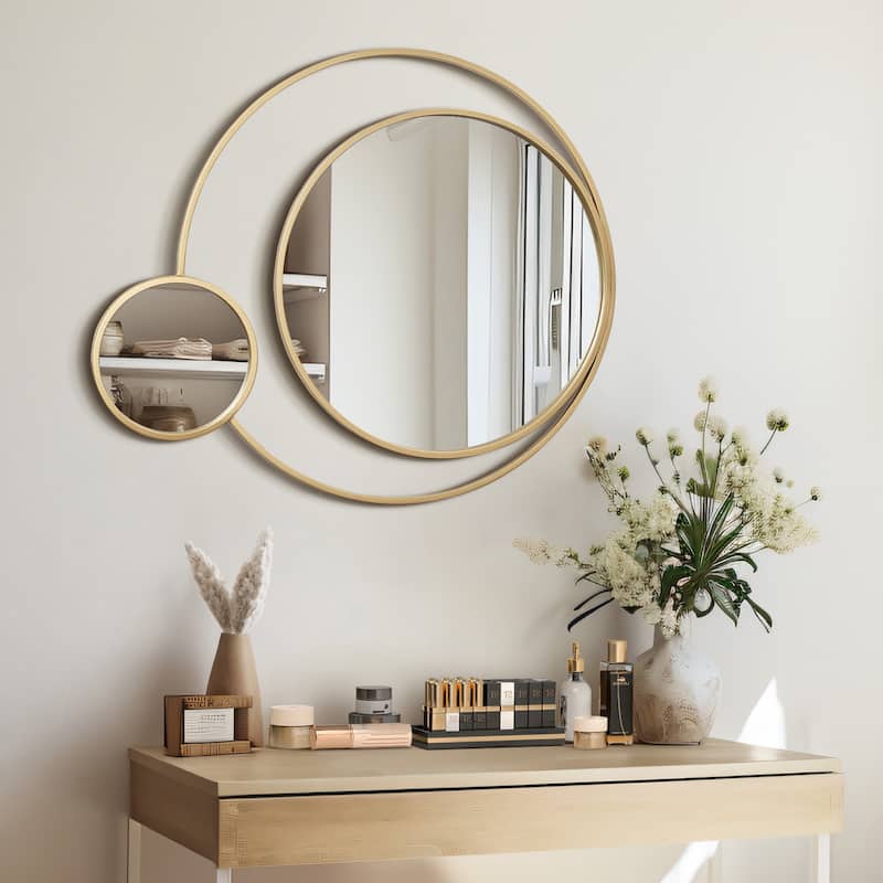 Orbit Modern Gold Metal Frame Round Wall Mirror - 25.6" H x 31.5" W x 0.79" D