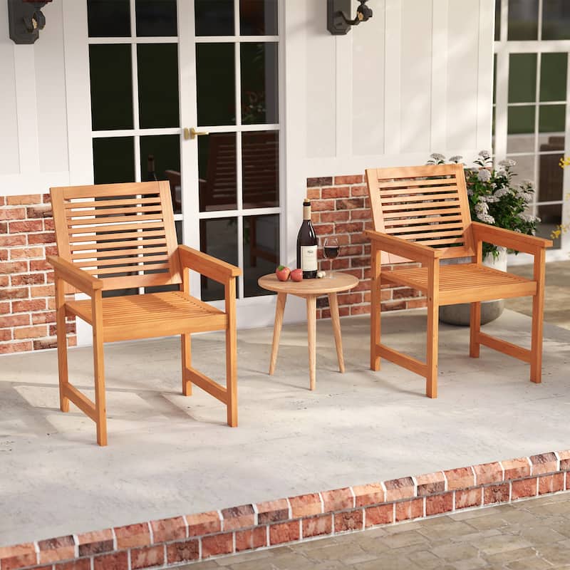 Natural Wood Patio Chairs Set of 2 with Ergonomic Backrest and Slatted Seat - 24.5" x 22" x 32.5"