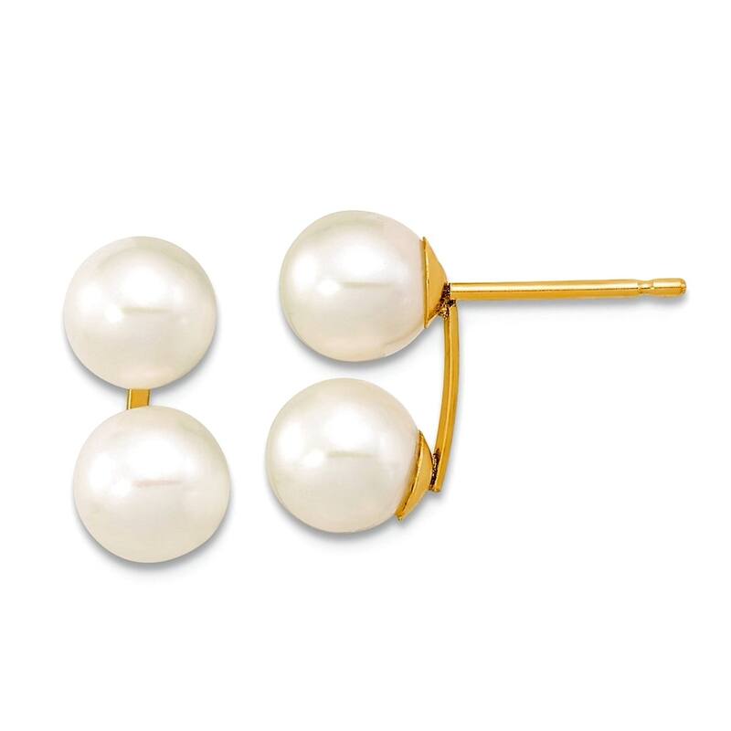 Curata 10k or 14k Yellow Gold 6-7mm White Round Freshwater Cultured Double Pearl Post Earrings