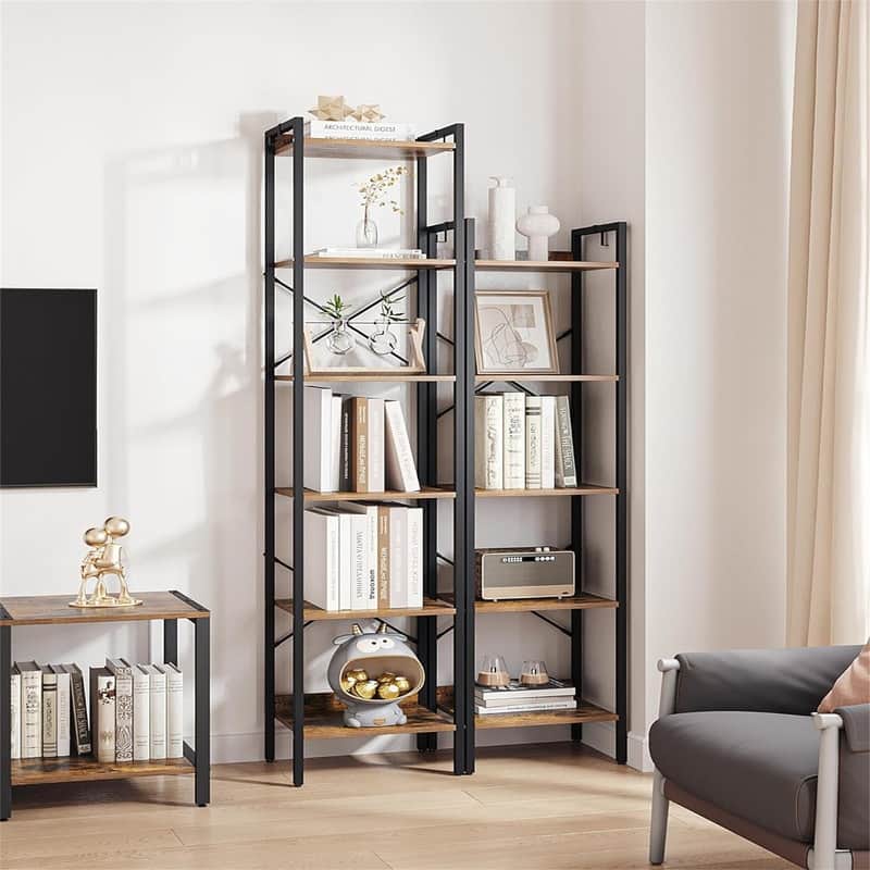 Book Shelf Industrial Bookcase with 2 Hooks - 9.45"D x 15.75"W x 63"H