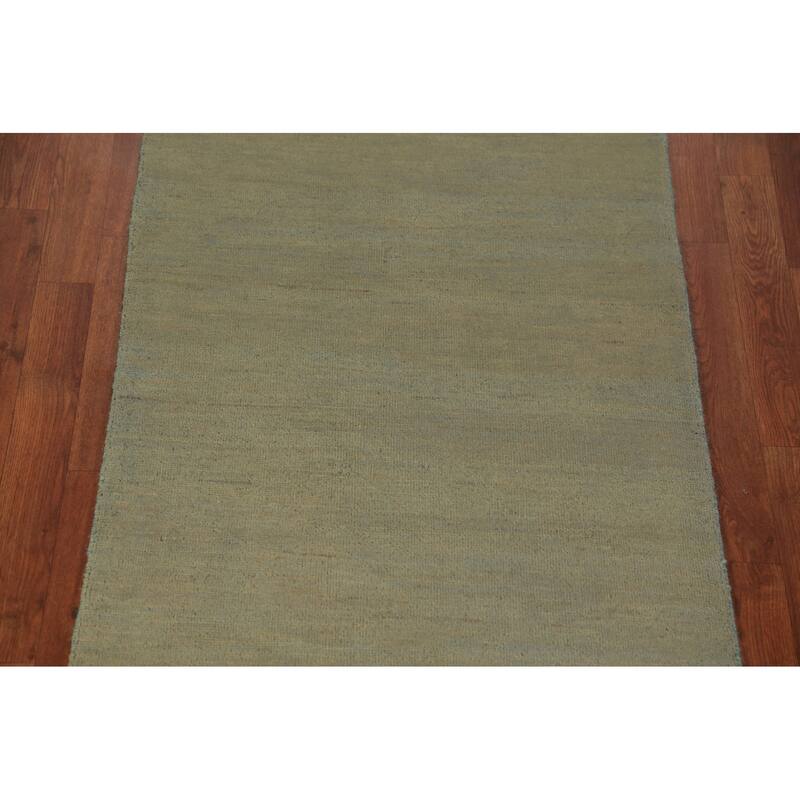 Green Gabbeh Modern Runner Rug Hand-Knotted Wool Carpet - 2'9" x 9'8"