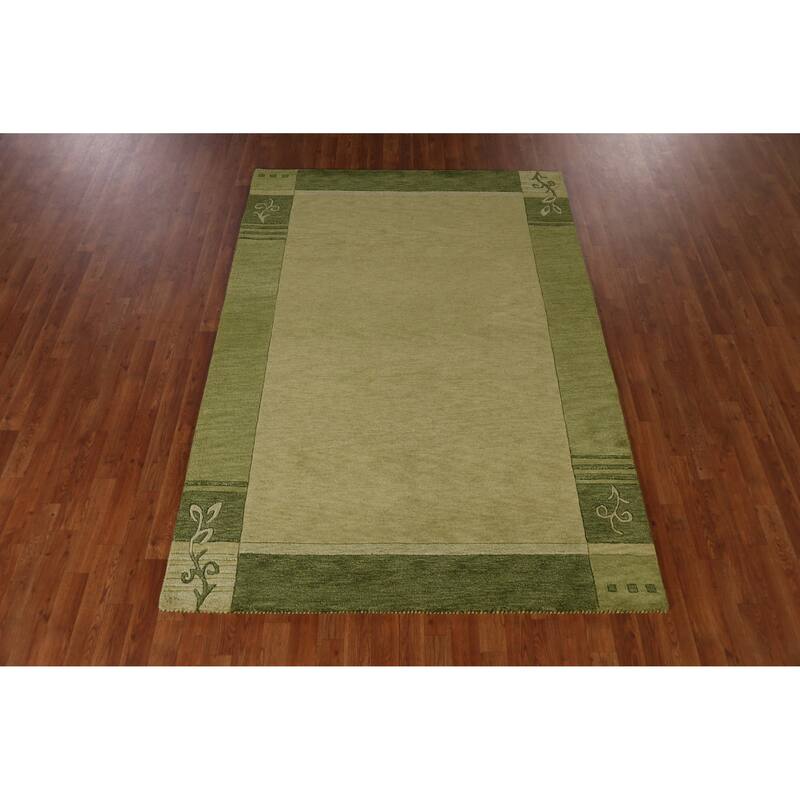 Green Gabbeh Indian Area Rug Handmade Wool Carpet - 5'3" x 7'7"