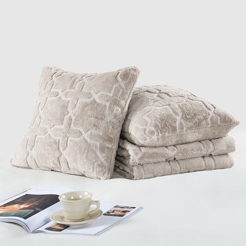 Geo Tatami Fauxfur Throw Blanket with 2 Pillow Shells