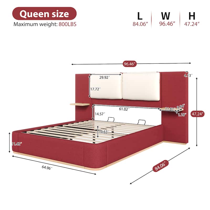 Roomfitters Queen Size Upholstered Platform Bed Frame, Modern Panel Headboard with Rounded Corners, Solid Wood Slats