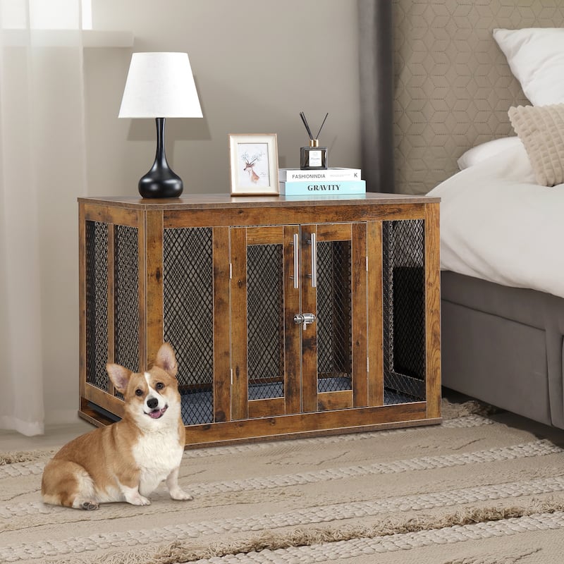 Furniture Dog Crate With Tray For Large Dogs, Indoor Aesthetic Puppy Kennel Pet House Dog Cage With Door