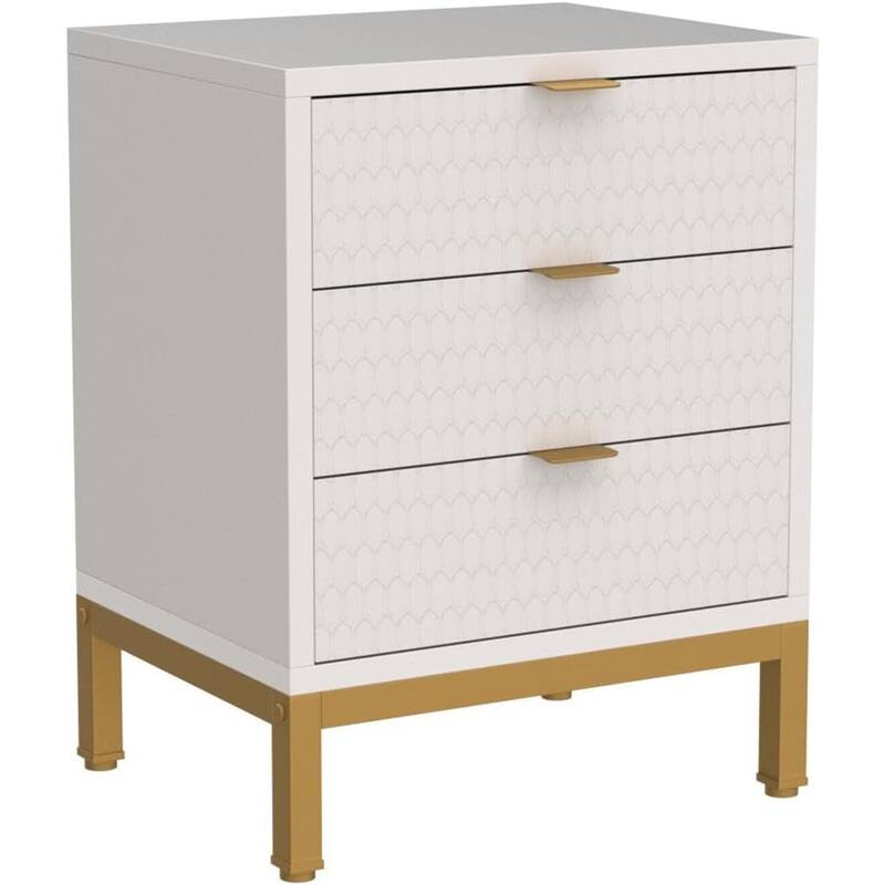 19.7-Inches Modern White and Gold 3-Drawer Nightstand