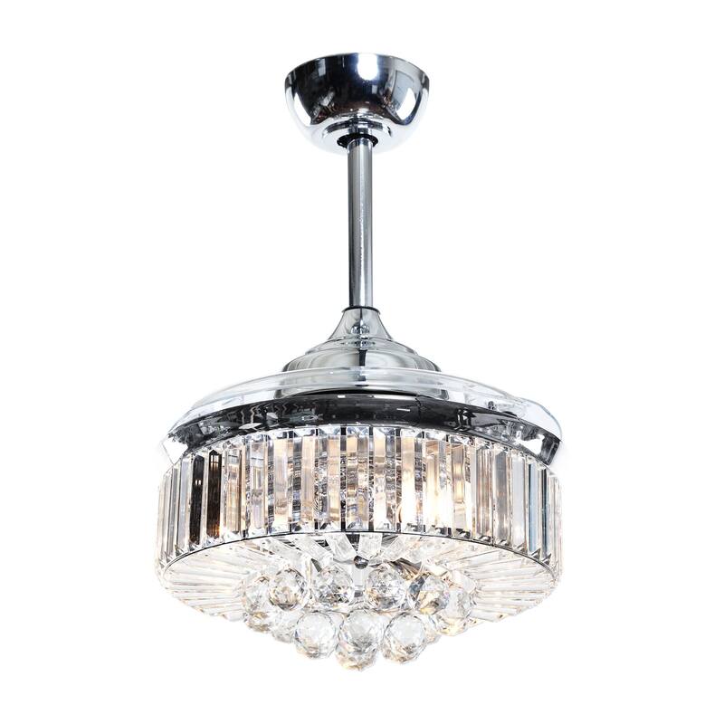 36-inch Chrome Retractable 3-Blade Crystal Ceiling Fan with Remote
