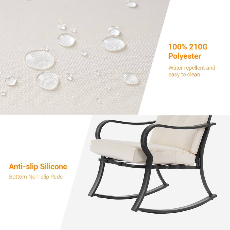 BONOSUKI 3 Pcs Outdoor Rocking Bistro Set Chat Set with Side Table