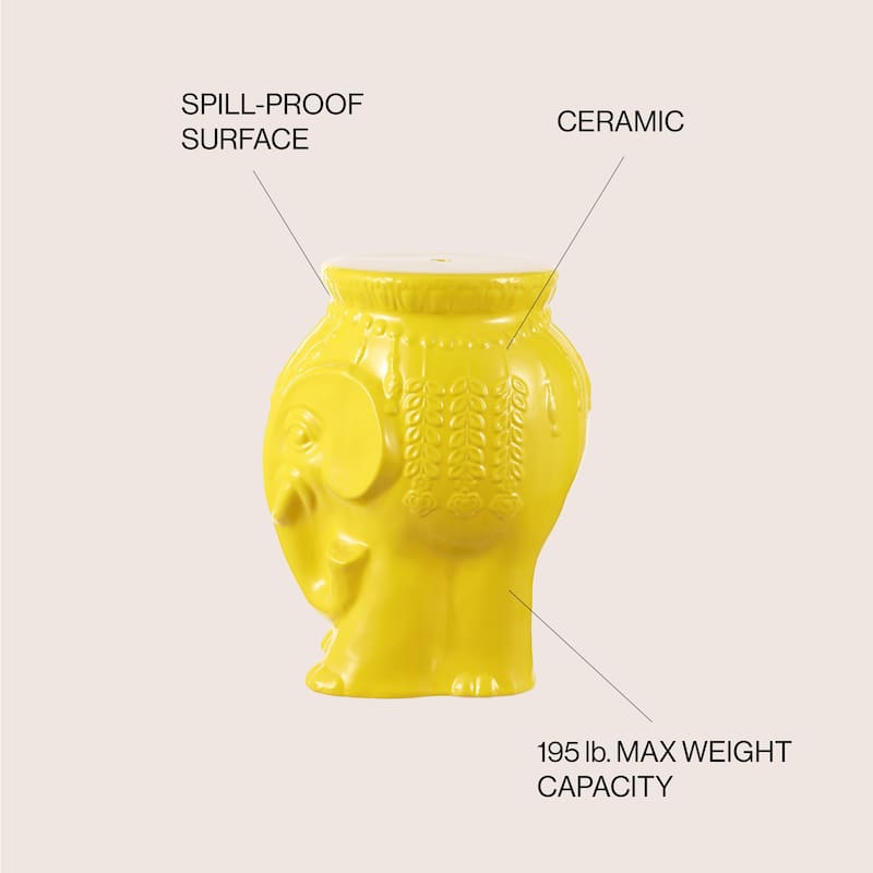 Lucky 18.5" Modern Bohemian Elephant Ceramic Garden Stool, by JONATHAN Y