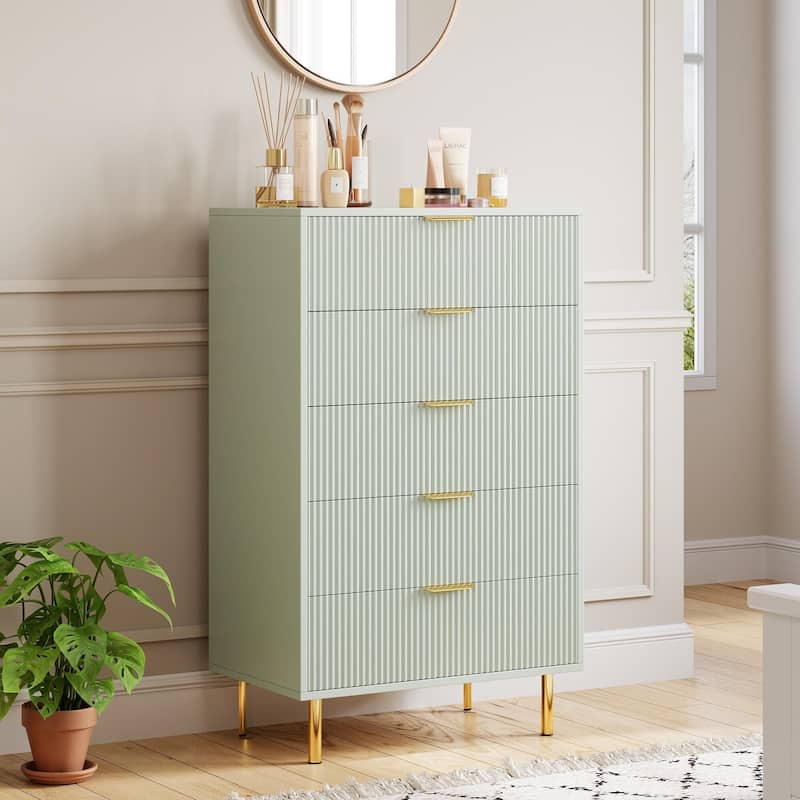5 Drawer Dresser for Bedroom with Gold Handle and Large Drawer - Green