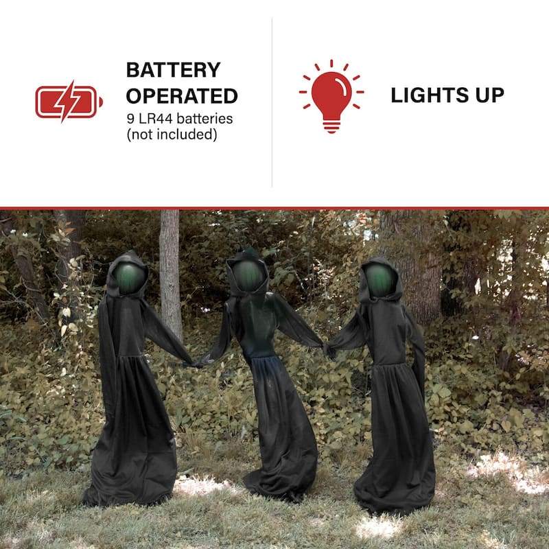 Haunted Hill Farm Trio of Darkness with Glowing Heads and Removable Yard Stakes for Hanging Halloween Decoration