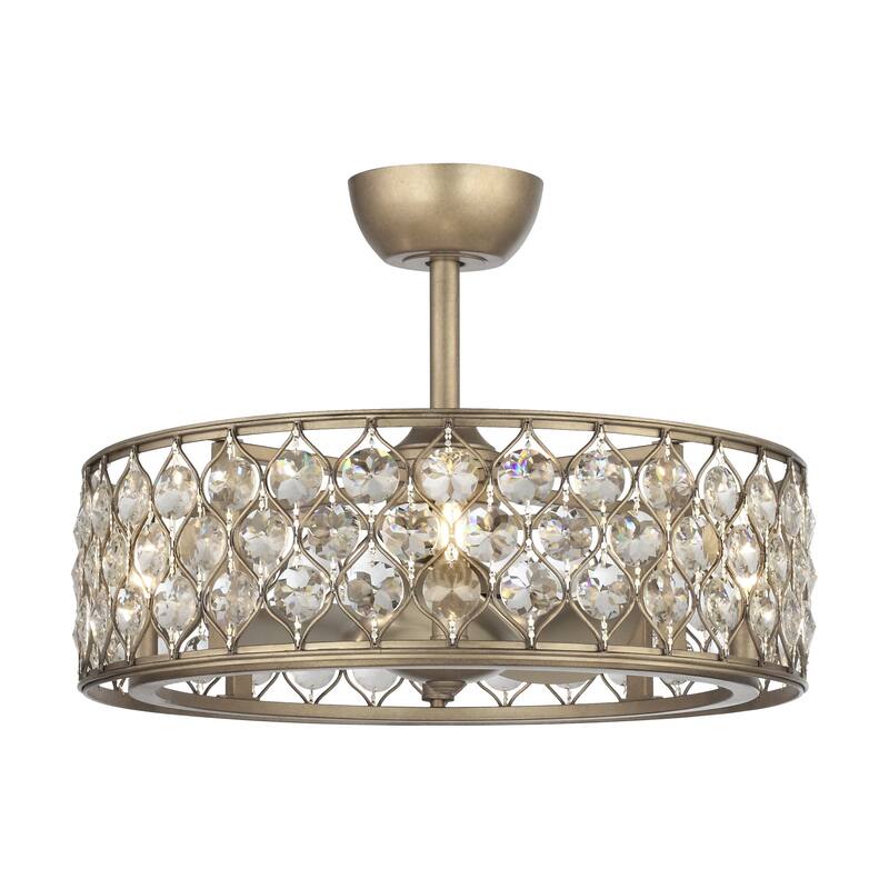 25" Rusted Silver 3-Blade Crystal Ceiling Fan Chandelier with Remote