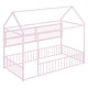 preview thumbnail 42 of 70, Metal House Bed with Metal Grid and Storage Shelves, Twin/Full Size Floor Montessori Bed with Roof Frame and Fence Guardrails