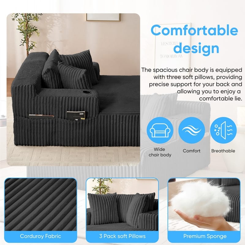 Mixoy Corduroy 51"Chaise Lounge 1-Seater Sofa Chair With Storage