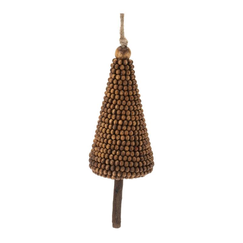 Beaded Wooden Christmas Tree Ornaments - 7.25" - Brown - 4ct
