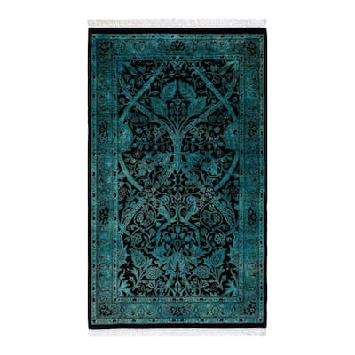 Overton Hand Knotted Wool Vintage Inspired Modern Contemporary Overdyed Blue Area Rug - 2' 7" x 4' 4"