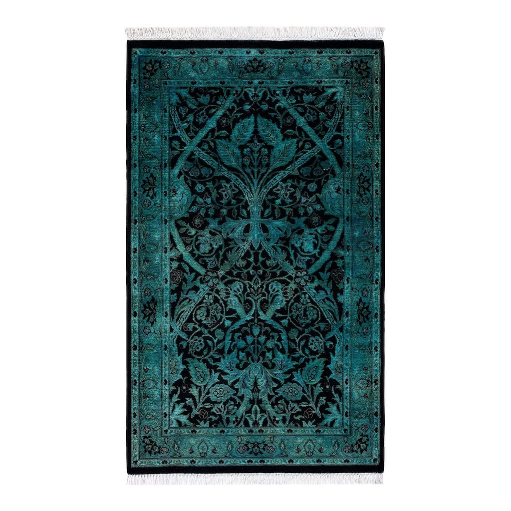 Overton Hand Knotted Wool Vintage Inspired Modern Contemporary Overdyed Blue Area Rug - 2' 7" x 4' 4"