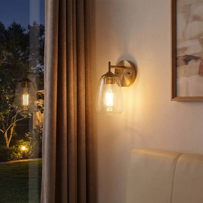 1-light Clear Glass Shade Wall Sconces For Bathroom, Living Room（set Of 2)