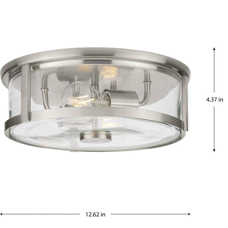 Gilliam Collection 12-5 8 in. Two-Light Brushed Nickel New Traditional Flush Mount - 12.62 in x 12.62 in x 4.37 in