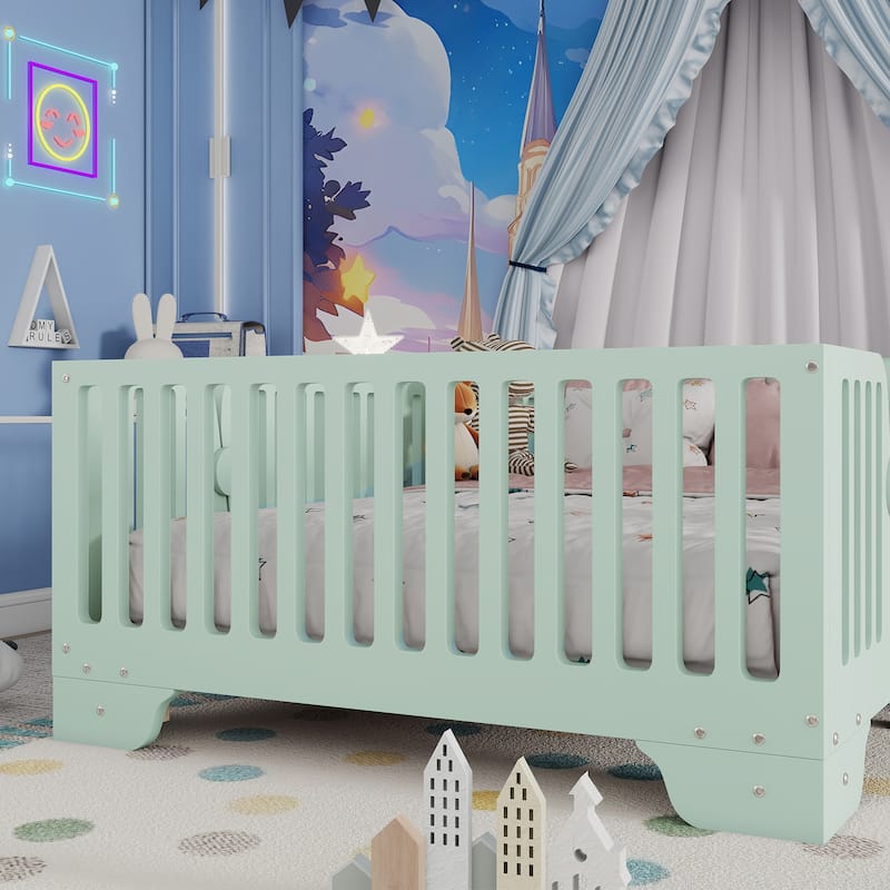 Kids Floor Bed with Safety Fence and Removable Door for Boys Girls