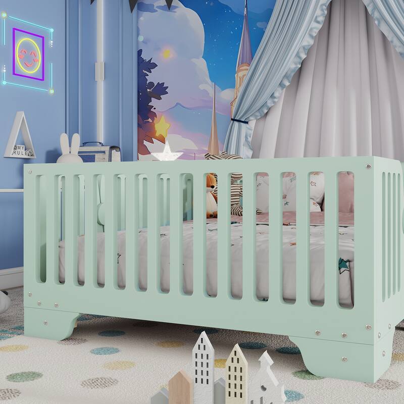 Montessori Floor Bed with Detachable Door, No Box Spring Needed, Kids Platform Bed with Slats and Fence