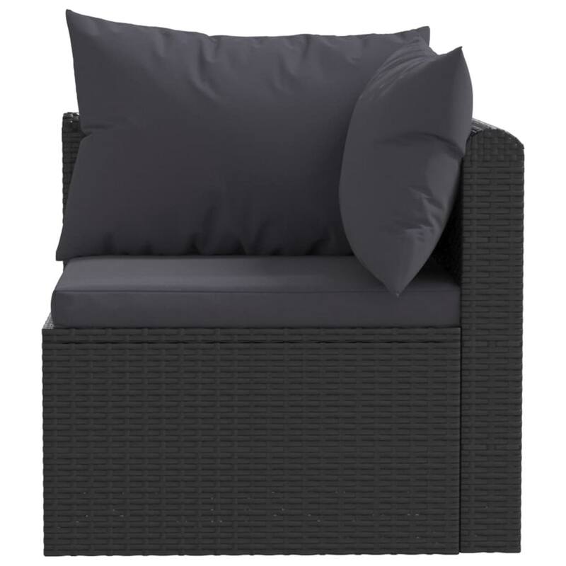 4pc Outdoor Modular Sofa Set, Black Woven Poly Rattan and Cushions
